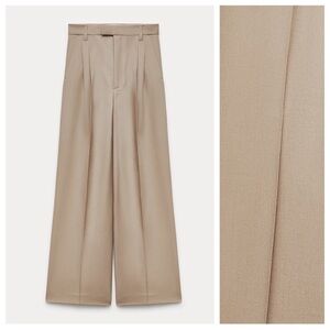 Zara Beige Wide-Leg Women's Pants